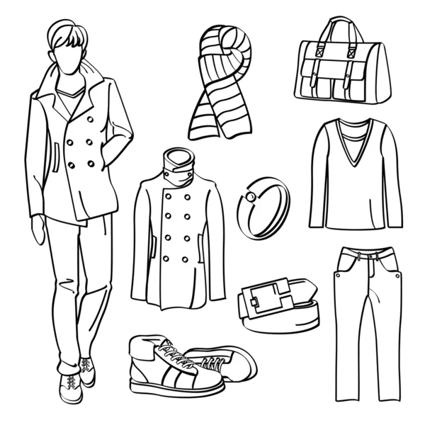 Modemann mit Kleidung und Accessoires — Stockvektor