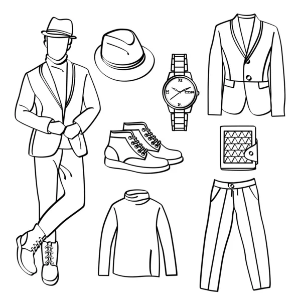 Hombre de moda con ropa y accesorios — Vector de stock