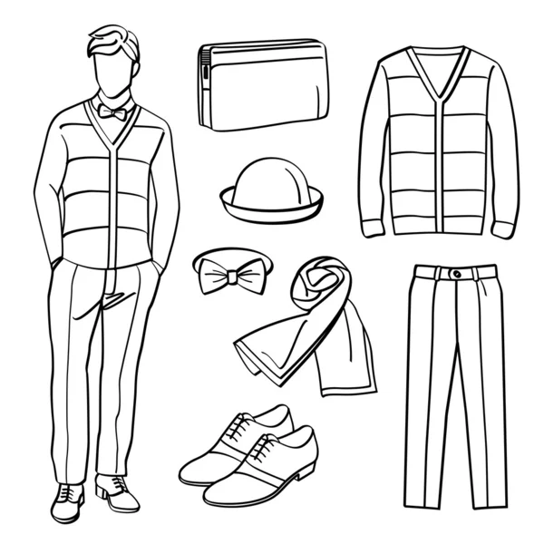 Hombre de moda con ropa y accesorios — Vector de stock