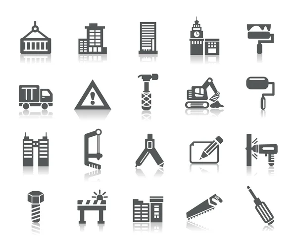 Edificios e iconos de la construcción — Vector de stock