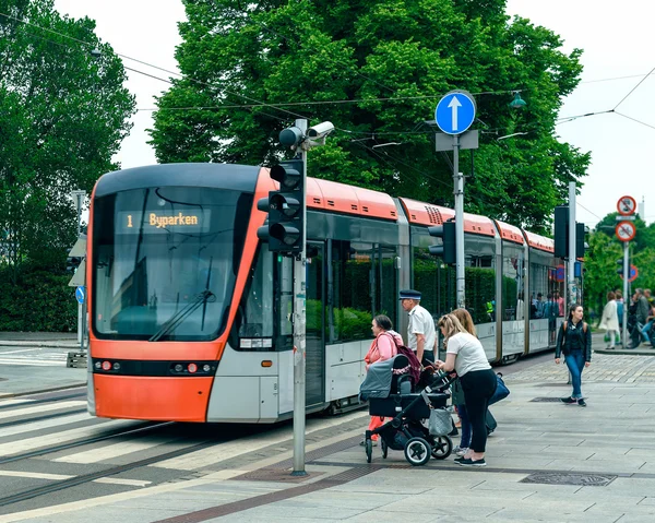 Modern tram on the street in Bergen, Norway — Stock Photo, Image