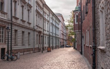 Polonya 'da Krakow' da antik kaldırımlı cadde.