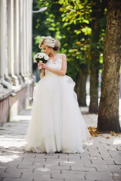 Giovane bella sposa in posa all'aperto — Foto Stock