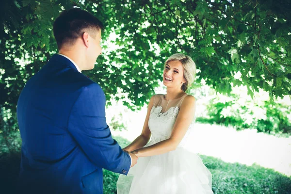 Bride and groom dancing in nature — Stock Photo, Image