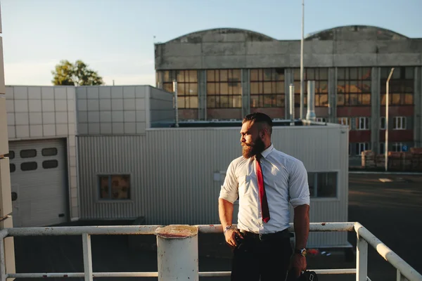 Homme d'affaires profitant du coucher du soleil du soir — Photo