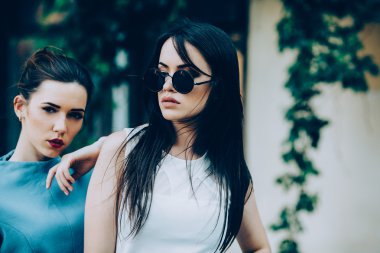 İki güzel arkadaş beyaz arka plan üzerinde poz