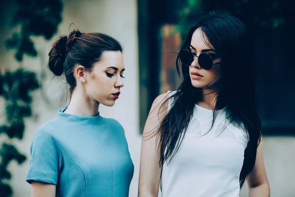 İki güzel arkadaş beyaz arka plan üzerinde poz