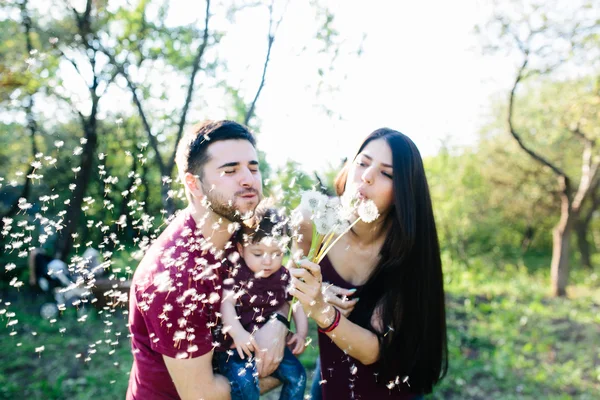 Jeune famille avec un enfant sur la nature — Photo