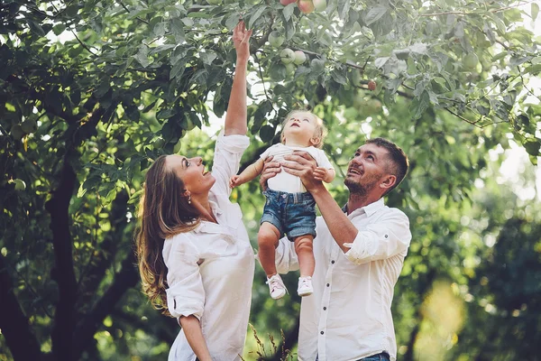 Aileler yaz bahçesinde bir çocukla — Stok fotoğraf