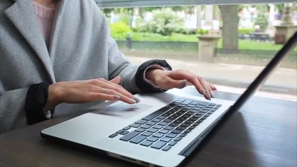 Vrouw werkt met laptop — Stockvideo