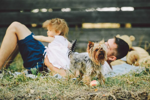 Glückliche Familie auf dem Rasen im Park — Stockfoto