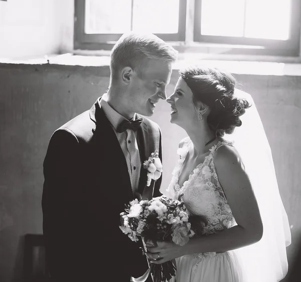 Novia y novio en el fondo de una ventana . —  Fotos de Stock