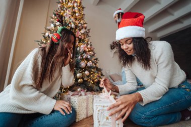 Güzel kız yeni yıl için hediyeleri değişecek..