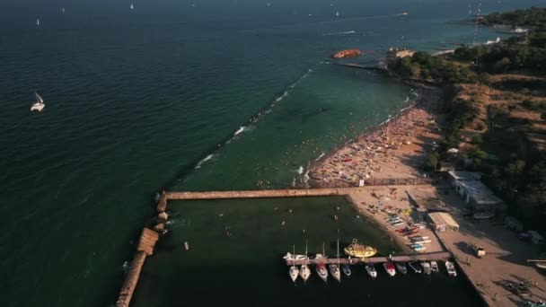 Veduta aerea della folla di persone sulla spiaggia — Video Stock