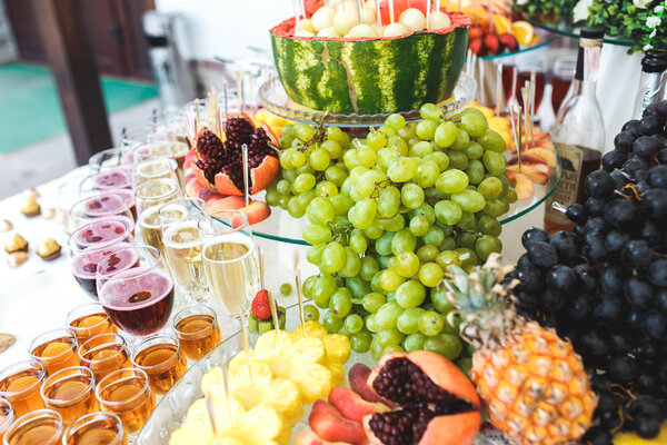  whiskey, bourbon, champagne, wine and fruit.