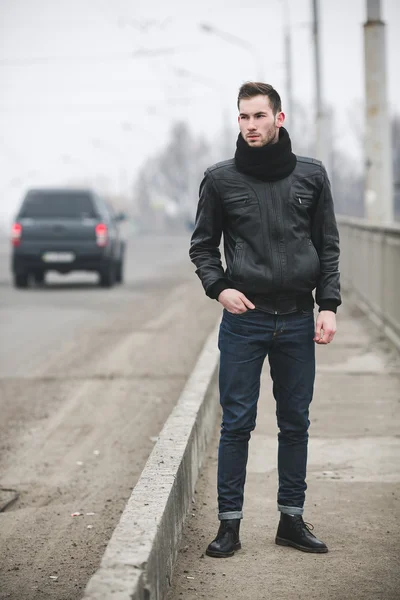 Confident man posing in selvedge  jeans — Stock Photo, Image