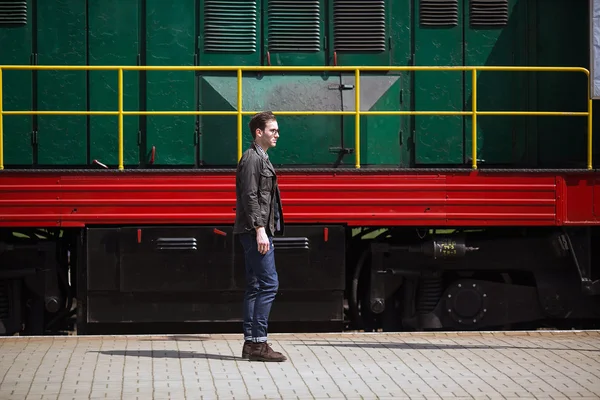 Confident man posing in selvedge  jeans — Stock Photo, Image