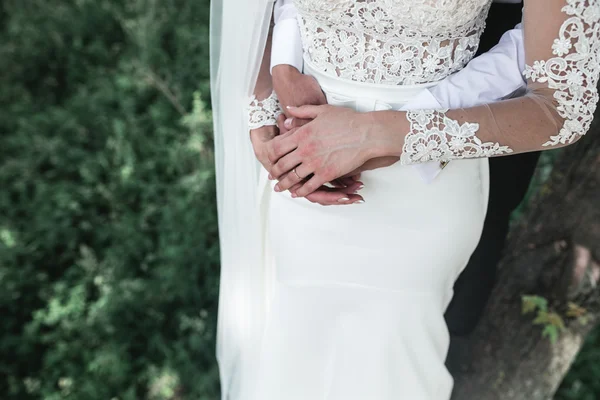 Bride and groom in the forest — Stock Photo, Image