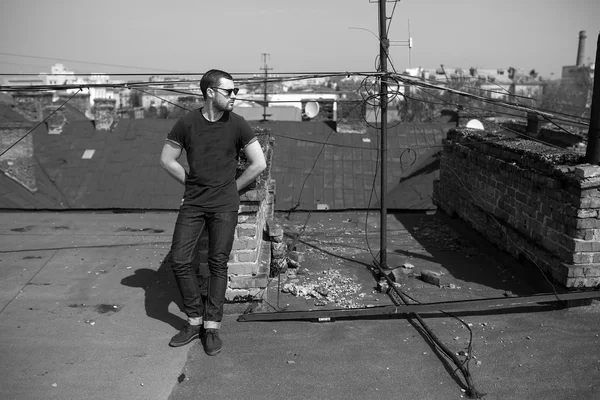 Confident man posing in selvedge  jeans — Stock Photo, Image