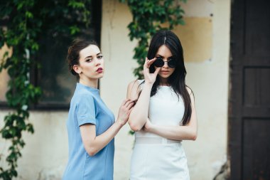 İki güzel arkadaş beyaz arka plan üzerinde poz