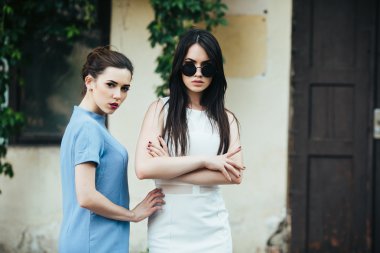 İki güzel arkadaş beyaz arka plan üzerinde poz