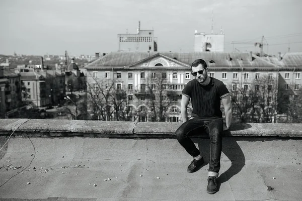 Confident man posing in selvedge  jeans — Stock Photo, Image