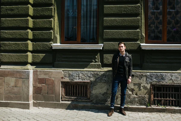 Confident man posing in selvedge  jeans — Stock Photo, Image