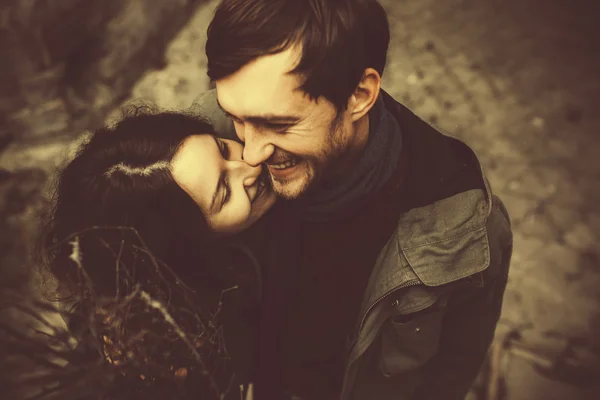 Charming couple walking down the street — Stock Photo, Image