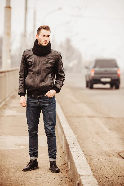 Confident man posing in selvedge  jeans — Stock Photo, Image