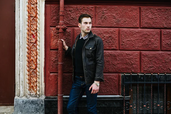 Confident man posing in selvedge  jeans — Stock Photo, Image