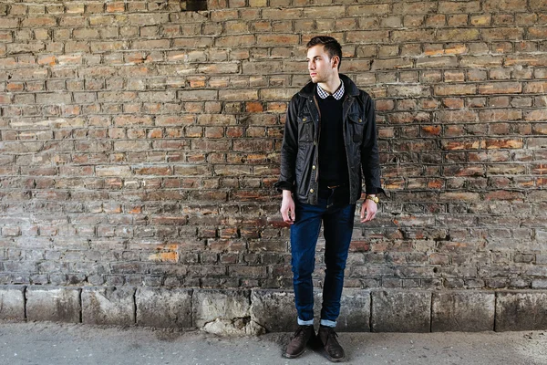 Confident man posing in selvedge  jeans — Stock Photo, Image