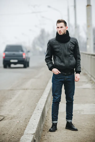 Confident man posing in selvedge  jeans — Stock Photo, Image