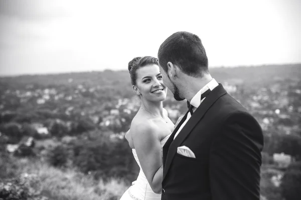 Matrimonio coppia in posa per la fotocamera — Foto Stock