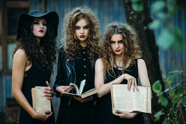 Three vintage women as witches — Stock Photo, Image