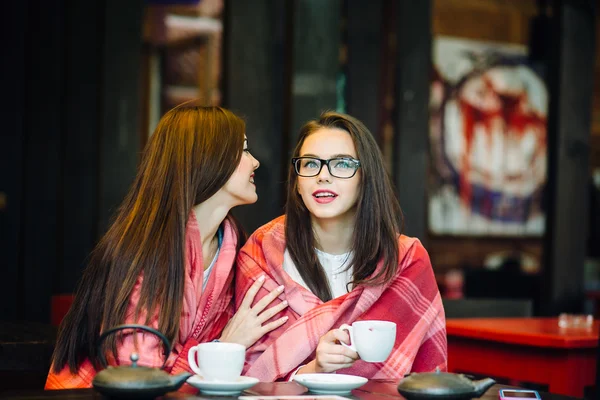 Duas meninas jovens e bonitas fofocando — Fotografia de Stock