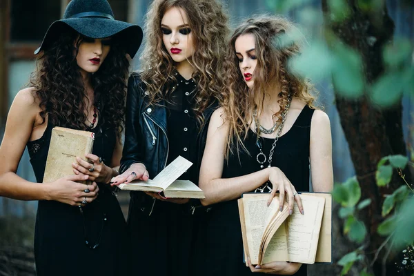 Three vintage women as witches — Stock Photo, Image