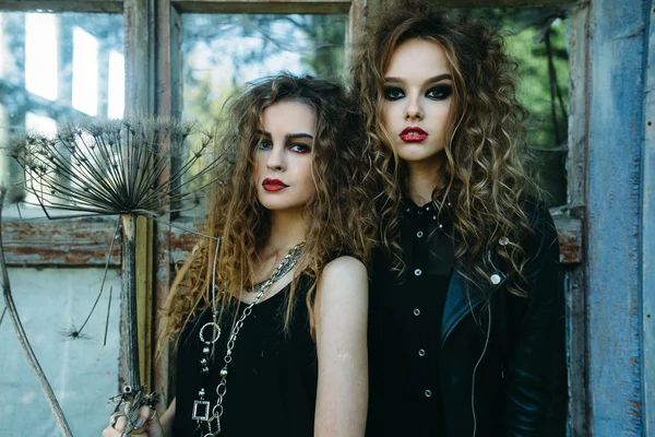 Two vintage women as witches — Stock Photo, Image