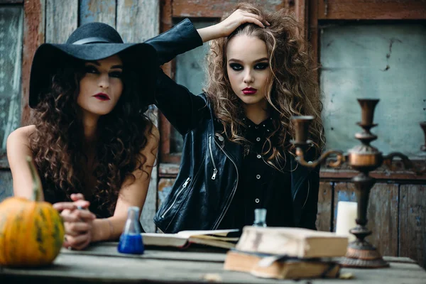 Masada oturan iki vintage cadı — Stok fotoğraf