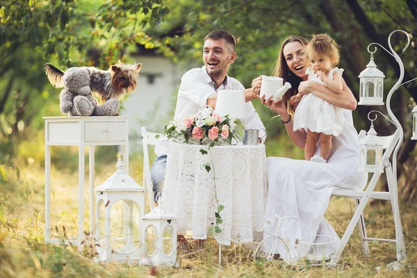 Ung familj med barn på en picknick — Stockfoto