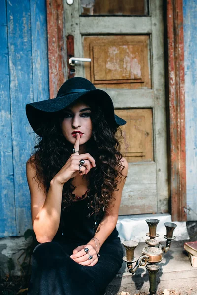 Vintage woman as witch — Stock Photo, Image