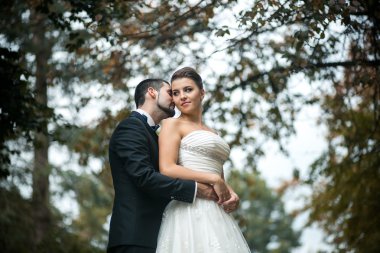 Arkadan kucaklayan gelin damat