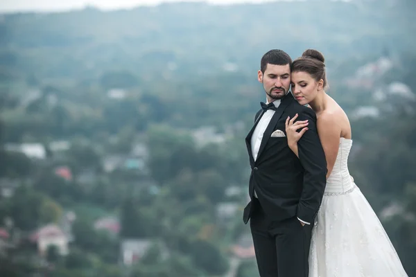 Casamento casal posando para a câmera — Fotografia de Stock