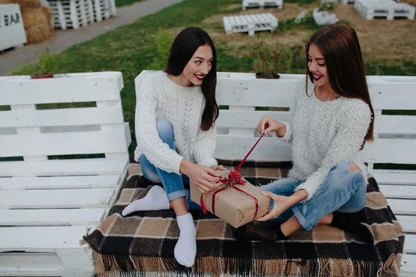 Due belle ragazze in possesso di regali — Foto Stock