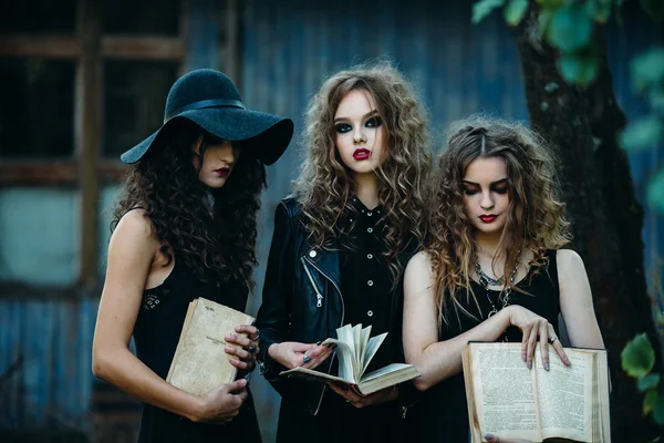 Three vintage women as witches — Stock Photo, Image