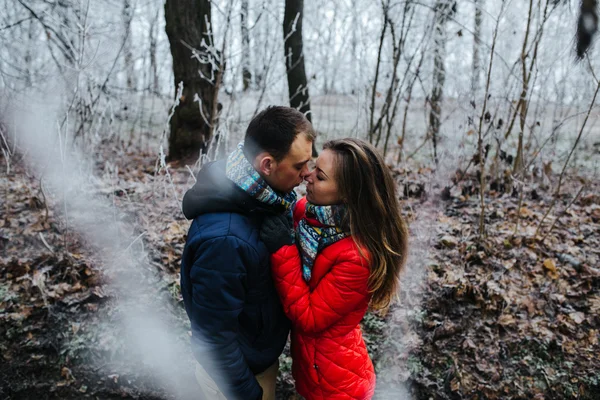 Para spacerująca w winter park — Zdjęcie stockowe