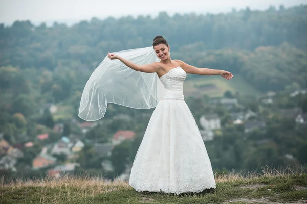 カメラの美しい若い花嫁ポーズ — ストック写真