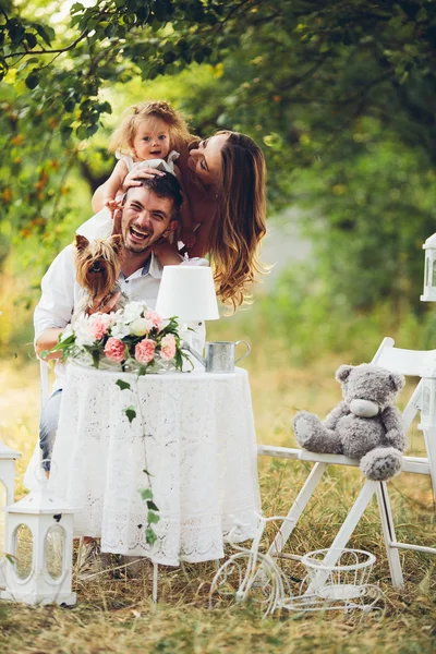 Familia joven con niño en un picnic —  Fotos de Stock