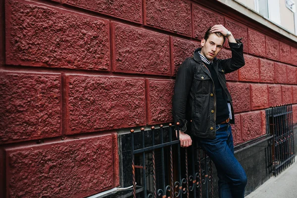 Confident man posing in selvedge  jeans — Stock Photo, Image