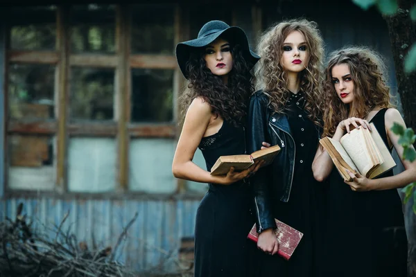 Three vintage women as witches — Stock Photo, Image