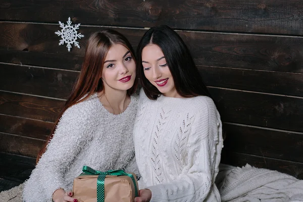 Dwie piękne dziewczyny na Boże Narodzenie — Zdjęcie stockowe